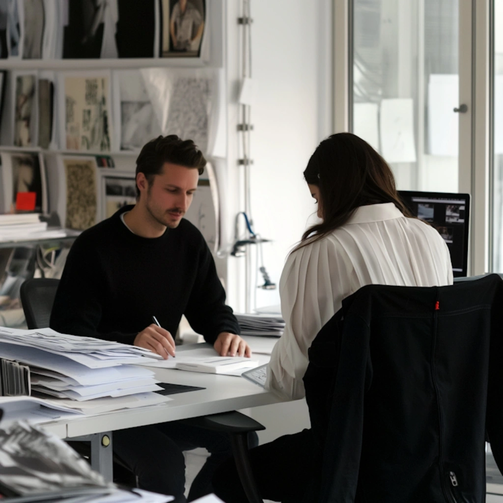 zwei menschen arbeiten im büro